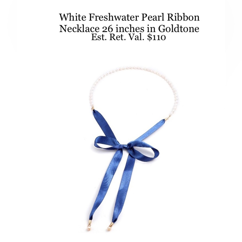 White FreshWater Pearl Ribbon Necklace 26 inches in Goldtone